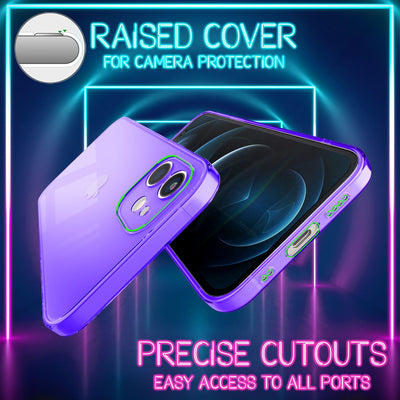 NALIA Neon Silikonhülle für iPhone 12 Mini – Knallige Signal-Farbe & Linsenschutz – VIBE (Transparentes Case) – Marke aus Berlin Lila NALIA Transparente Hülle
