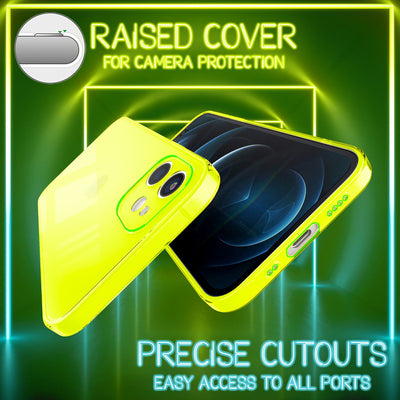 NALIA Neon Silikonhülle für iPhone 12 Mini – Knallige Signal-Farbe & Linsenschutz – VIBE (Transparentes Case) – Marke aus Berlin Gelb NALIA Transparente Hülle