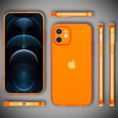 NALIA Neon Silikonhülle für iPhone 12 Mini – Knallige Signal-Farbe & Linsenschutz – VIBE (Transparentes Case) – Marke aus Berlin Orange NALIA Transparente Hülle