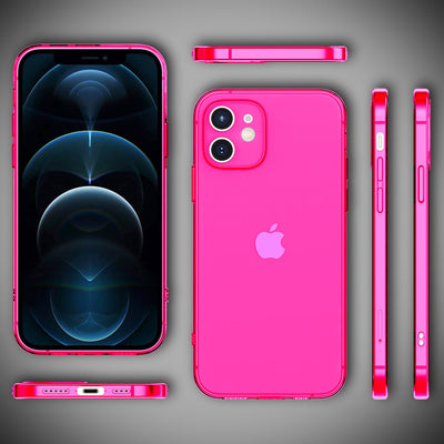 NALIA Neon Silikonhülle für iPhone 12 Mini – Knallige Signal-Farbe & Linsenschutz – VIBE (Transparentes Case) – Marke aus Berlin Pink NALIA Transparente Hülle