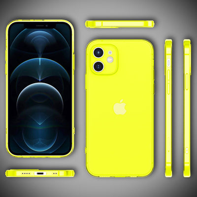 NALIA Neon Silikonhülle für iPhone 12 Mini – Knallige Signal-Farbe & Linsenschutz – VIBE (Transparentes Case) – Marke aus Berlin Gelb NALIA Transparente Hülle