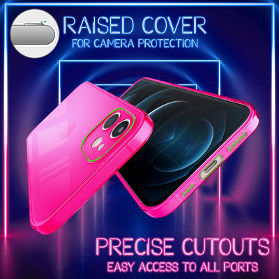 NALIA Neon Silikonhülle für iPhone 12 – Knallige Signal-Farbe & Linsenschutz – VIBE (Transparentes Case) – Marke aus Berlin Pink NALIA Neon Hülle