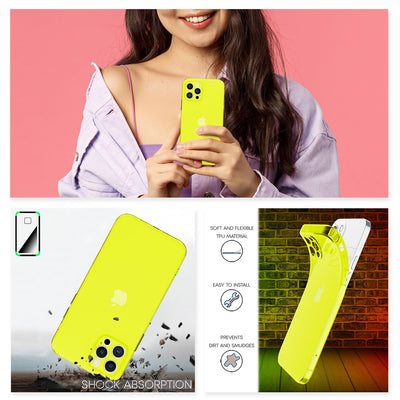 NALIA Neon Silikonhülle für iPhone 12 Pro – Knallige Signal-Farbe & Linsenschutz – VIBE (Transparentes Case) – Marke aus Berlin Gelb NALIA Transparente Hülle