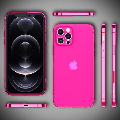 NALIA Neon Silikonhülle für iPhone 12 Pro – Knallige Signal-Farbe & Linsenschutz – VIBE (Transparentes Case) – Marke aus Berlin Pink NALIA Transparente Hülle