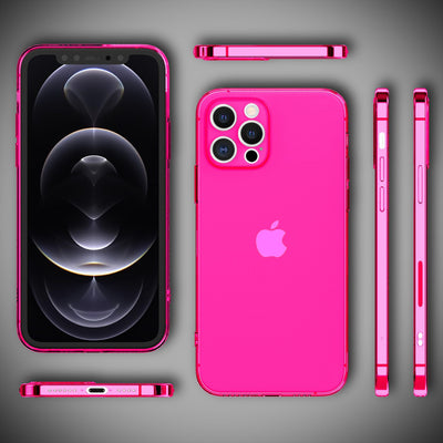 NALIA Neon Silikonhülle für iPhone 12 Pro Max – Knallige Signal-Farbe & Linsenschutz – VIBE (Transparentes Case) – Marke aus Berlin Pink NALIA Neon Hülle