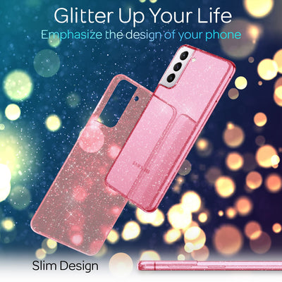 NALIA Glitzerhülle für Samsung Galaxy S21 – Funkelndes Silikon Case – DAZZLIN (Transparent & Stoßfest) – Marke aus Berlin Pink NALIA Transparente Hülle