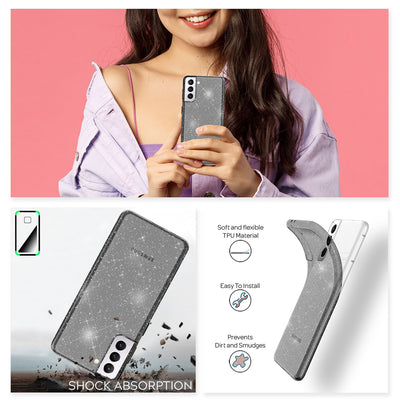 NALIA Glitzerhülle für Samsung Galaxy S21 – Funkelndes Silikon Case – DAZZLIN (Transparent & Stoßfest) – Marke aus Berlin Schwarz NALIA Transparente Hülle