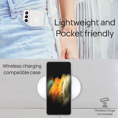 NALIA Glitzerhülle für Samsung Galaxy S21 – Funkelndes Silikon Case – DAZZLIN (Transparent & Stoßfest) – Marke aus Berlin Transparent NALIA Transparente Hülle