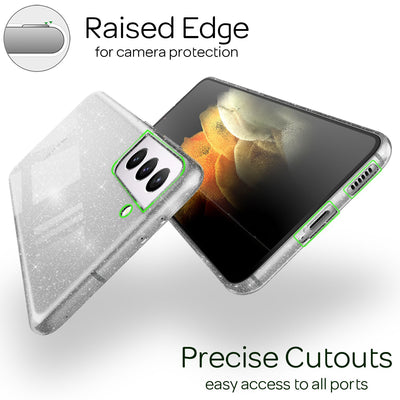 NALIA Glitzerhülle für Samsung Galaxy S21 Plus – Funkelndes Silikon Case – DAZZLIN (Transparent & Stoßfest) – Marke aus Berlin Transparent NALIA Transparente Hülle