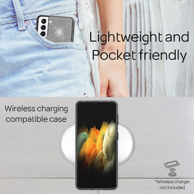 NALIA Glitzerhülle für Samsung Galaxy S21 Plus – Funkelndes Silikon Case – DAZZLIN (Transparent & Stoßfest) – Marke aus Berlin Schwarz NALIA Transparente Hülle