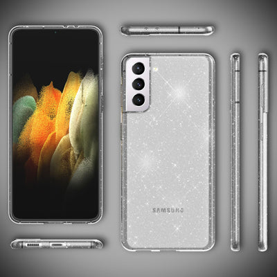 NALIA Glitzerhülle für Samsung Galaxy S21 Plus – Funkelndes Silikon Case – DAZZLIN (Transparent & Stoßfest) – Marke aus Berlin Transparent NALIA Transparente Hülle