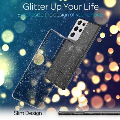 NALIA Glitzerhülle für Samsung Galaxy S21 Ultra – Funkelndes Silikon Case – DAZZLIN (Transparent & Stoßfest) – Marke aus Berlin Schwarz NALIA Transparente Hülle