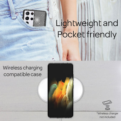 NALIA Glitzerhülle für Samsung Galaxy S21 Ultra – Funkelndes Silikon Case – DAZZLIN (Transparent & Stoßfest) – Marke aus Berlin Schwarz NALIA Transparente Hülle
