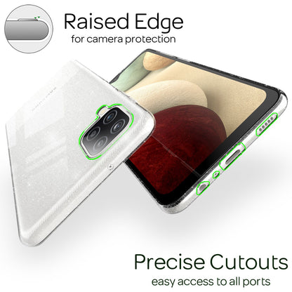 NALIA Glitzer Handy Hülle für Samsung Galaxy A12, Glitzer Handyhülle Cover Schutz Etui Transparent NALIA Transparente Hülle