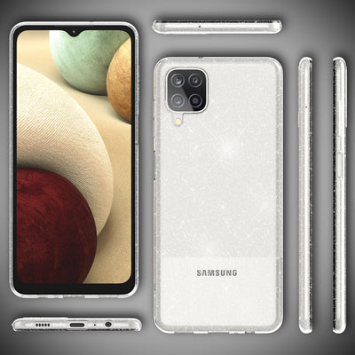 NALIA Glitzerhülle für Samsung Galaxy A12 – Funkelndes Silikon Case – DAZZLIN (Transparent & Stoßfest) – Marke aus Berlin Transparent NALIA Transparente Hülle