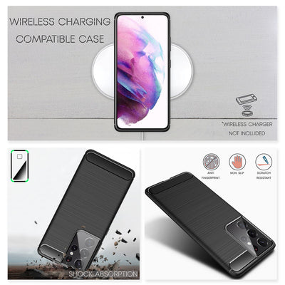 NALIA Silikonhülle für Samsung Galaxy S21 Ultra – Rutschfest & Matt – VORTEX (Gebürstete Optik & Carbon Design) – Marke aus Berlin Default Title NALIA Protective Hülle