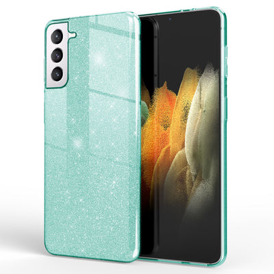 NALIA Glitzerhülle für Samsung Galaxy S21 – Funkelnder Glitzer-Look & Grip – SHINEPOP (Silikon Case) – Marke aus Berlin Mintgrün NALIA Protective Hülle