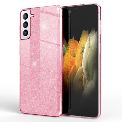 NALIA Glitzerhülle für Samsung Galaxy S21 – Funkelnder Glitzer-Look & Grip – SHINEPOP (Silikon Case) – Marke aus Berlin Pink NALIA Protective Hülle
