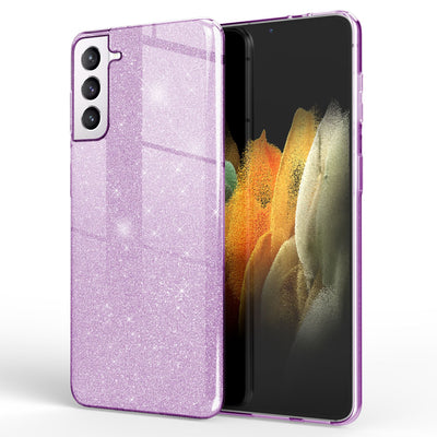 NALIA Glitzerhülle für Samsung Galaxy S21 – Funkelnder Glitzer-Look & Grip – SHINEPOP (Silikon Case) – Marke aus Berlin Lila NALIA Protective Hülle