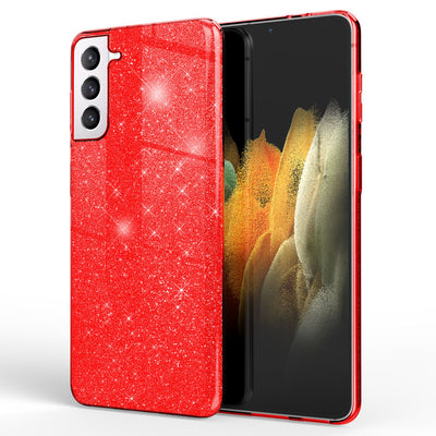 NALIA Glitzerhülle für Samsung Galaxy S21 – Funkelnder Glitzer-Look & Grip – SHINEPOP (Silikon Case) – Marke aus Berlin Rot NALIA Protective Hülle