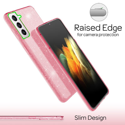 NALIA Glitzerhülle für Samsung Galaxy S21 – Funkelnder Glitzer-Look & Grip – SHINEPOP (Silikon Case) – Marke aus Berlin Pink NALIA Protective Hülle
