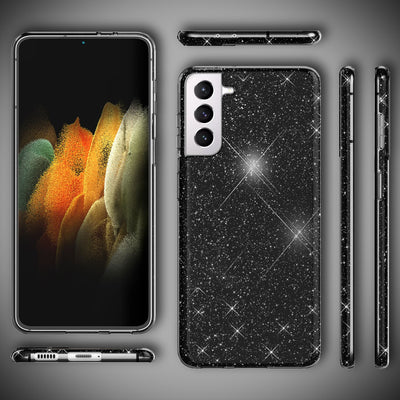 NALIA Glitzerhülle für Samsung Galaxy S21 – Funkelnder Glitzer-Look & Grip – SHINEPOP (Silikon Case) – Marke aus Berlin Schwarz NALIA Protective Hülle