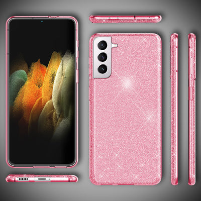 NALIA Glitzerhülle für Samsung Galaxy S21 – Funkelnder Glitzer-Look & Grip – SHINEPOP (Silikon Case) – Marke aus Berlin Pink NALIA Protective Hülle