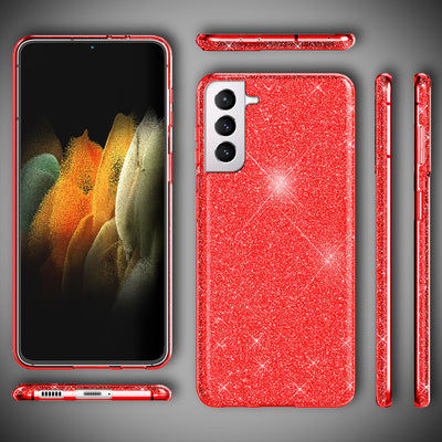 NALIA Glitzerhülle für Samsung Galaxy S21 – Funkelnder Glitzer-Look & Grip – SHINEPOP (Silikon Case) – Marke aus Berlin Rot NALIA Protective Hülle