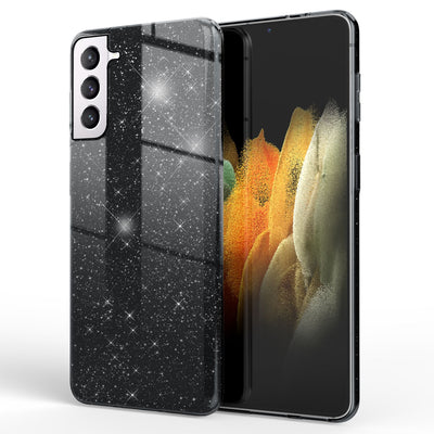 NALIA Glitzerhülle für Samsung Galaxy S21 Plus – Funkelnder Glitzer-Look & Grip – SHINEPOP (Silikon Case) – Marke aus Berlin Schwarz NALIA Protective Hülle