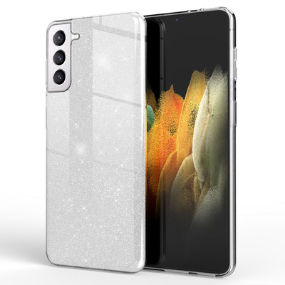 NALIA Glitzerhülle für Samsung Galaxy S21 Plus – Funkelnder Glitzer-Look & Grip – SHINEPOP (Silikon Case) – Marke aus Berlin Silber NALIA Protective Hülle