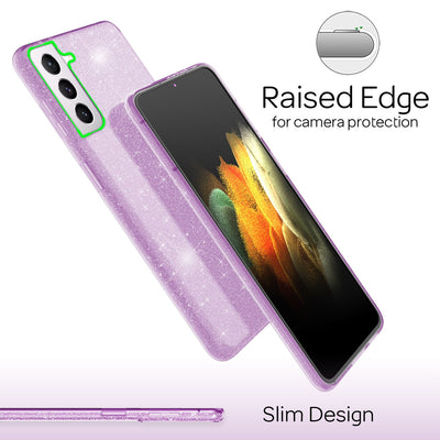 NALIA Glitzerhülle für Samsung Galaxy S21 Plus – Funkelnder Glitzer-Look & Grip – SHINEPOP (Silikon Case) – Marke aus Berlin Lila NALIA Protective Hülle