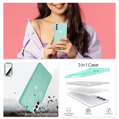 NALIA Glitzerhülle für Samsung Galaxy S21 Plus – Funkelnder Glitzer-Look & Grip – SHINEPOP (Silikon Case) – Marke aus Berlin Mintgrün NALIA Protective Hülle