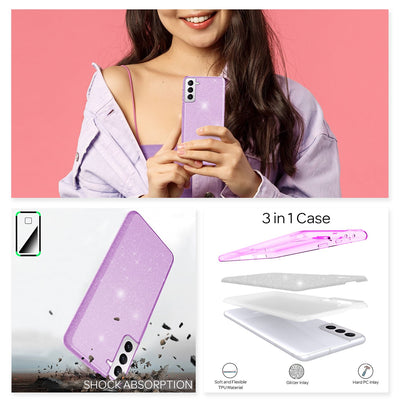 NALIA Glitzerhülle für Samsung Galaxy S21 Plus – Funkelnder Glitzer-Look & Grip – SHINEPOP (Silikon Case) – Marke aus Berlin Lila NALIA Protective Hülle