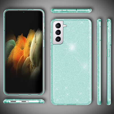 NALIA Glitzerhülle für Samsung Galaxy S21 Plus – Funkelnder Glitzer-Look & Grip – SHINEPOP (Silikon Case) – Marke aus Berlin Mintgrün NALIA Protective Hülle