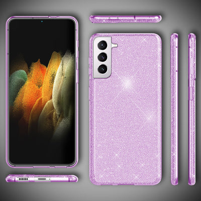 NALIA Glitzerhülle für Samsung Galaxy S21 Plus – Funkelnder Glitzer-Look & Grip – SHINEPOP (Silikon Case) – Marke aus Berlin Lila NALIA Protective Hülle
