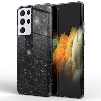 NALIA Glitzerhülle für Samsung Galaxy S21 Ultra – Funkelnder Glitzer-Look & Grip – SHINEPOP (Silikon Case) – Marke aus Berlin Schwarz NALIA Protective Hülle