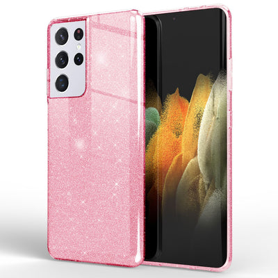 NALIA Glitzerhülle für Samsung Galaxy S21 Ultra – Funkelnder Glitzer-Look & Grip – SHINEPOP (Silikon Case) – Marke aus Berlin Pink NALIA Protective Hülle