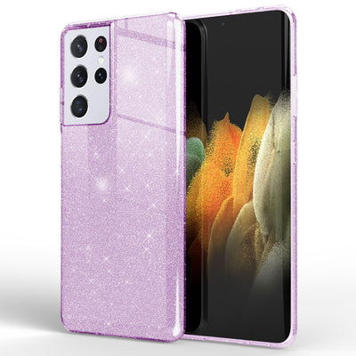 NALIA Glitzerhülle für Samsung Galaxy S21 Ultra – Funkelnder Glitzer-Look & Grip – SHINEPOP (Silikon Case) – Marke aus Berlin Lila NALIA Protective Hülle