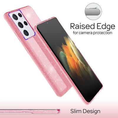 NALIA Glitzerhülle für Samsung Galaxy S21 Ultra – Funkelnder Glitzer-Look & Grip – SHINEPOP (Silikon Case) – Marke aus Berlin Pink NALIA Protective Hülle