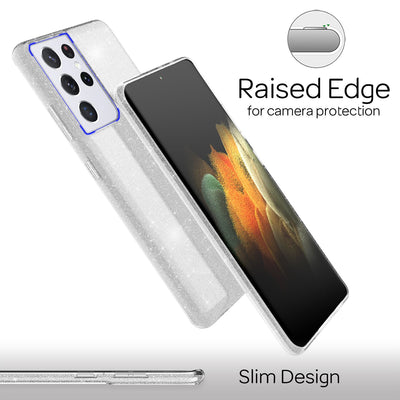 NALIA Glitzerhülle für Samsung Galaxy S21 Ultra – Funkelnder Glitzer-Look & Grip – SHINEPOP (Silikon Case) – Marke aus Berlin Silber NALIA Protective Hülle