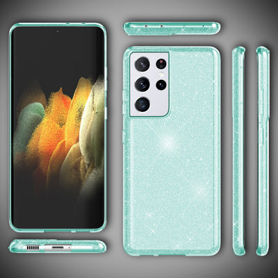 NALIA Glitzerhülle für Samsung Galaxy S21 Ultra – Funkelnder Glitzer-Look & Grip – SHINEPOP (Silikon Case) – Marke aus Berlin Mintgrün NALIA Protective Hülle