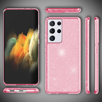 NALIA Glitzerhülle für Samsung Galaxy S21 Ultra – Funkelnder Glitzer-Look & Grip – SHINEPOP (Silikon Case) – Marke aus Berlin Pink NALIA Protective Hülle