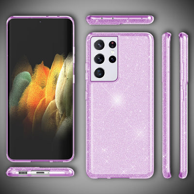 NALIA Glitzerhülle für Samsung Galaxy S21 Ultra – Funkelnder Glitzer-Look & Grip – SHINEPOP (Silikon Case) – Marke aus Berlin Lila NALIA Protective Hülle