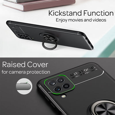 NALIA Ring Handyhülle kompatibel mit Samsung Galaxy A12 Hülle, Silikon Cover mit 360-Grad Finger-Halter für magnetische KFZ-Halterung, Schutzhülle Phone Case Handy-Tasche Etui Bumper Schwarz NALIA Protective Hülle