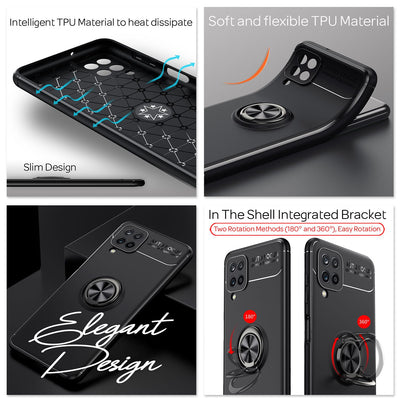 NALIA Ring Handyhülle kompatibel mit Samsung Galaxy A12 Hülle, Silikon Cover mit 360-Grad Finger-Halter für magnetische KFZ-Halterung, Schutzhülle Phone Case Handy-Tasche Etui Bumper Schwarz NALIA Protective Hülle