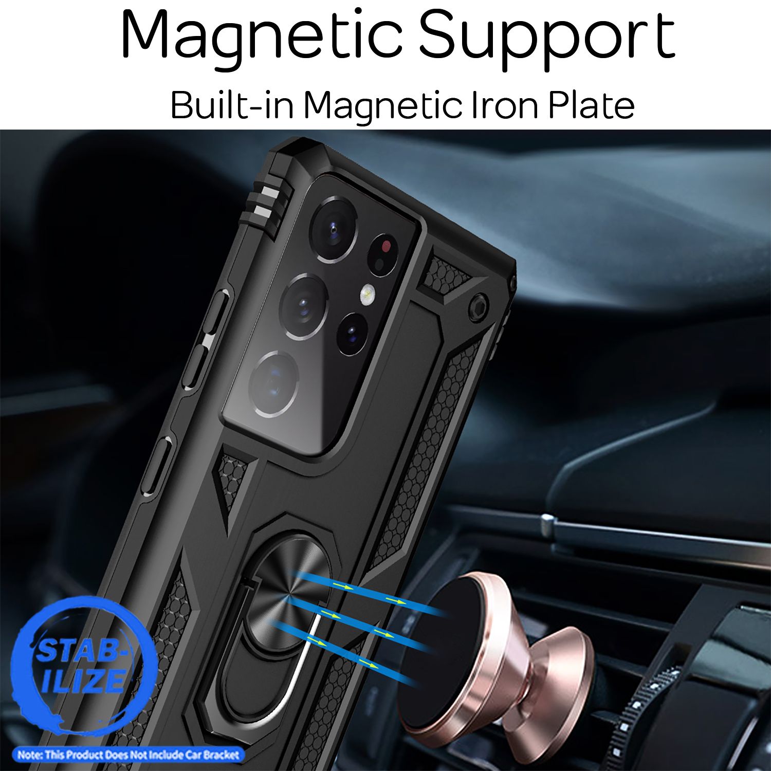 NALIA Ring Handy Hülle für Samsung Galaxy S21 Ultra, Schutz Tasche Cover Case Schwarz NALIA Outdoor Hülle