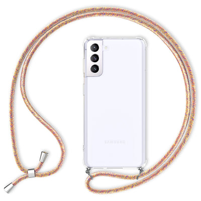NALIA Handykette für Samsung Galaxy S21 Plus – Transparentes Hybrid-Case & Band – HANGIT (Anti-Gelb Rückseite & Verstellbar) – Marke aus Berlin Regenbogen NALIA Transparente Hülle