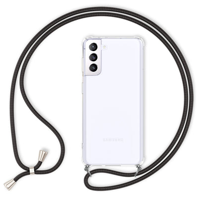 NALIA Handykette für Samsung Galaxy S21 Plus – Transparentes Hybrid-Case & Band – HANGIT (Anti-Gelb Rückseite & Verstellbar) – Marke aus Berlin Schwarz NALIA Transparente Hülle