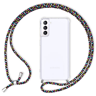 NALIA Handykette für Samsung Galaxy S21 Plus – Transparentes Hybrid-Case & Band – HANGIT (Anti-Gelb Rückseite & Verstellbar) – Marke aus Berlin Schwarz Bunt NALIA Transparente Hülle
