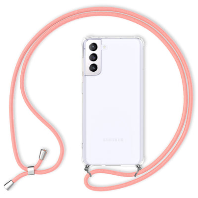 NALIA Handykette für Samsung Galaxy S21 Plus – Transparentes Hybrid-Case & Band – HANGIT (Anti-Gelb Rückseite & Verstellbar) – Marke aus Berlin Pink NALIA Transparente Hülle